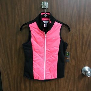 Pink and black quilted and fleece vest